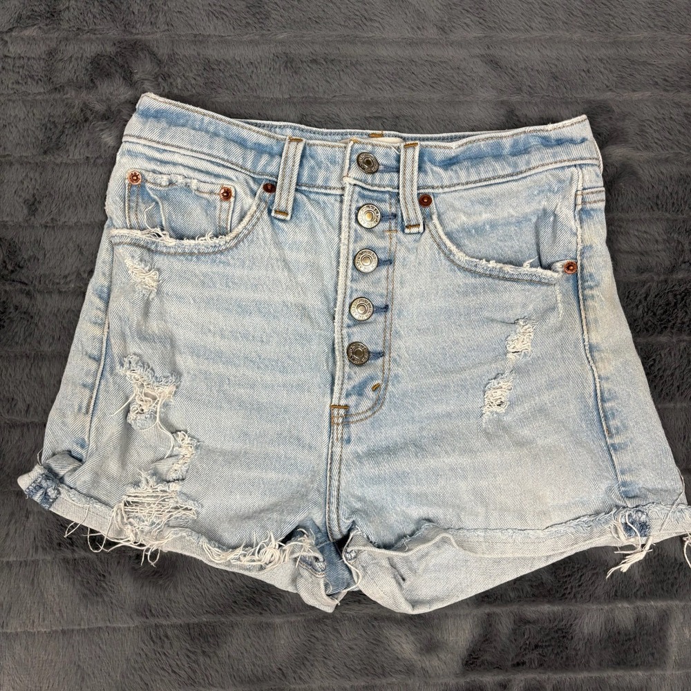Abercrombie & Fitch High Rise Mom Shorts Light Wash Distressed Button Fly 26 2
